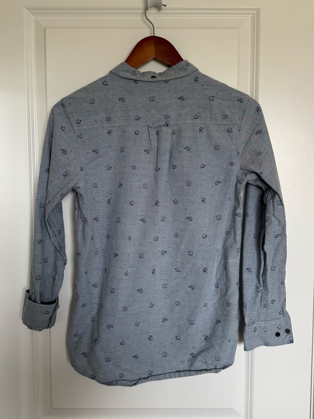 Boy’s Urban Youth Light Blue Grey Breakfast Print Button-Up Long Sleeve Shirt - Picture 5 of 8